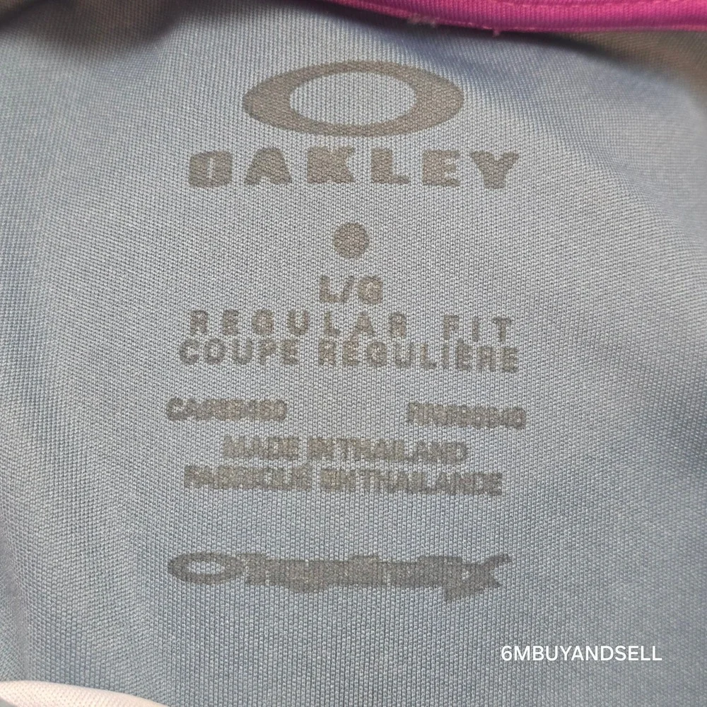 Oakley Mens OHydrolix Golf‎ Polo Shirt Large Grey Purple Striped Pelican Lakes